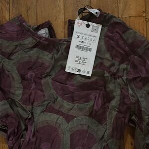 Zara Burgundy and Olive Patterned Dress